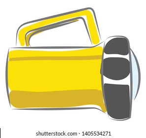 Clipart of a yellow-colored spot light with smart designs and a reflector for brighter light generates focused spotlight when the switch button is turned on, vector, color drawing or illustration. 