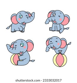 Cliparts of cartoon version of cute elephants,vector illustration