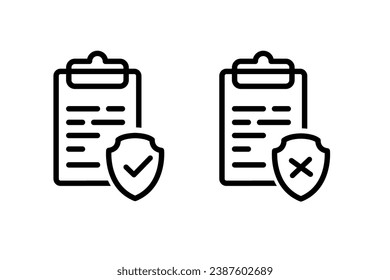 Clipboaed document with shield checklist. Insurance policy icon. Vector illustration