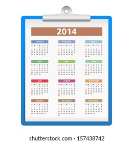 Clipboard with 2014 calendar, vector eps10 illustration