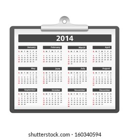 Clipboard with 2014 calendar, vector eps10 illustration