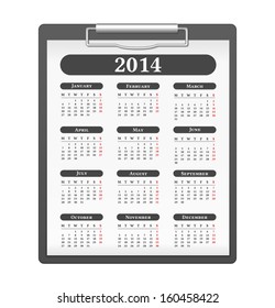 Clipboard with 2014 calendar, vector eps10 illustration