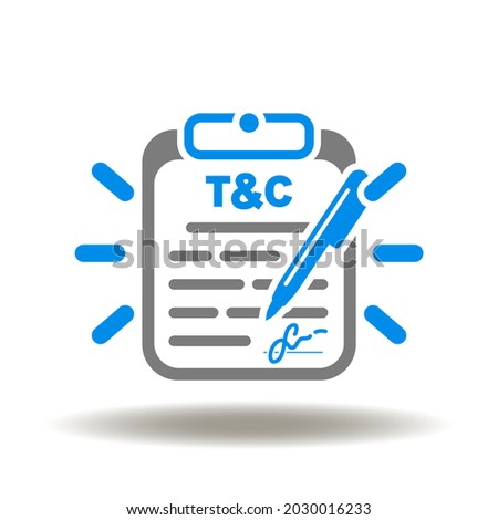 Clipboard with agreement document T and C signing vector illustration. Terms and Conditions symbol.