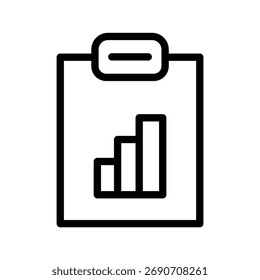 Clipboard analytics icon, bar chart performance report outline