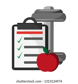 clipboard and apple with barbell