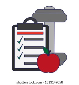 clipboard and apple with barbell