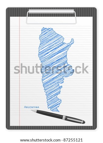 Clipboard with Argentina drawing map. Vector illustration.