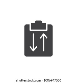 Clipboard with arrows icon vector, filled flat sign, solid pictogram isolated on white. Symbol, logo illustration.
