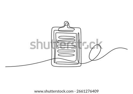 Clipboard with attachment loop – editable stroke one line vector for papers, reports or legal writing