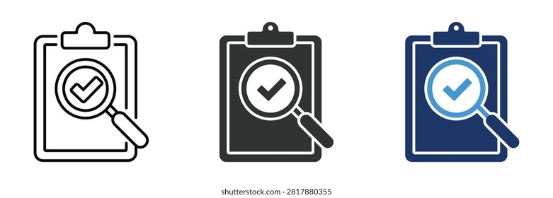 Clipboard Audit Icon Set Checklist Magnifying Glass Inspection Symbol Vector Illustration