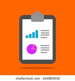 clipboard with bar chart and round graph on white paper. business analysis report isolated on white background.