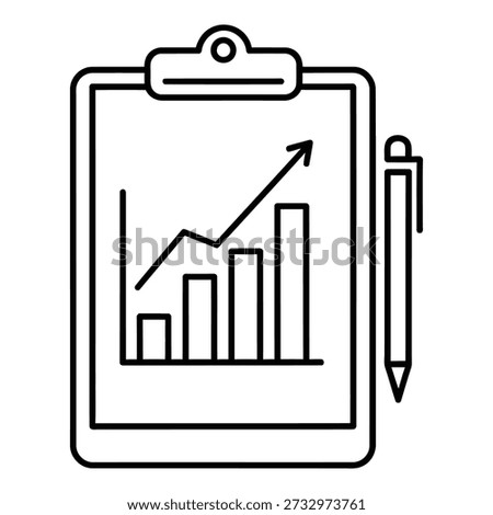 Clipboard with bar graph and pencil icon for business data analysis