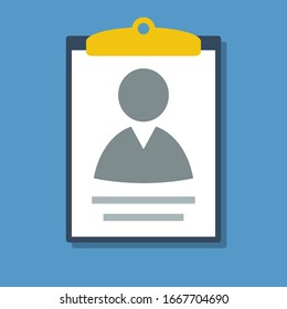 clipboard with big people image, flat vector icon