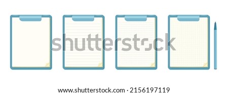 Clipboard with blank note paper with ballpoint pen.
