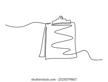 Portapapeles con papel en blanco continuo de una línea de dibujo. Concepto de negocio. Fondo minimalista de Ilustración vectorial.