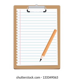 Clipboard with blank paper and pensil, vector illustration