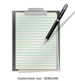 Clipboard blank sheet of paper and pen