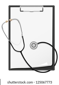 clipboard blank sheet of paper and stethoscope vector illustration isolated on white background