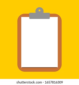 clipboard with blank white paper isolated on yellow background. vector illustration