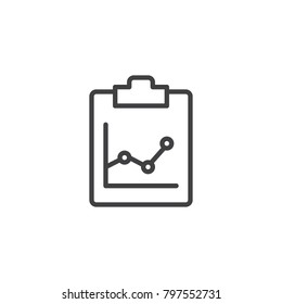 Clipboard with business growing chart line icon, outline vector sign, linear style pictogram isolated on white. Symbol, logo illustration. Editable stroke