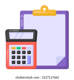 Clipboard with calculator denoting flat icon of budgeting 

