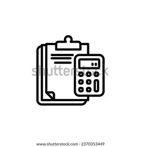 Clipboard with calculator outline icon. Vector illustration. The isolated icon suits the web, infographics, interfaces, and apps.