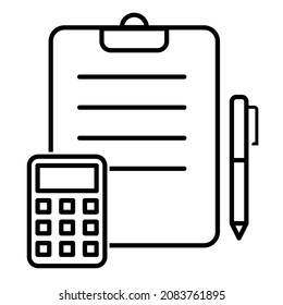Clipboard calculator and pen icon in trendy outline style design. Vector illustration isolated on white background.