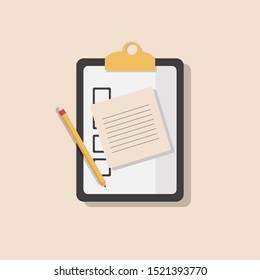clipboard chcek list with paper note and pencil