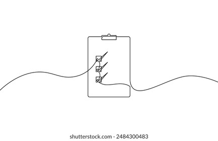 Clipboard with check. Continuous one line drawing of business icon. Single line art of check mark