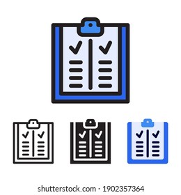 Clipboard Check icon with 4 different styles. Filled, outline, glyph and line colored.