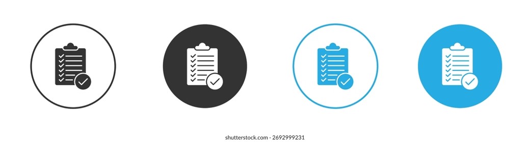 Icono de comprobación de Portapapeles en Vector plano editable en blanco y negro