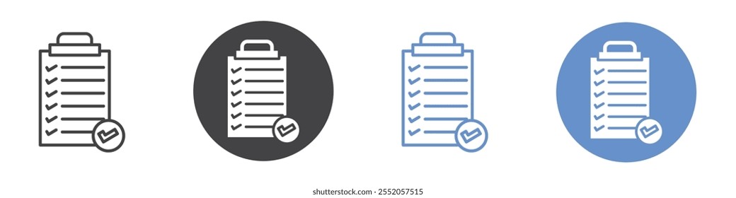 Clipboard check icon flat line symbol set.