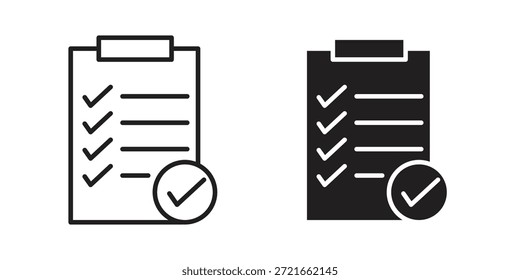 Ícone de verificação da área de transferência pacote de vetor de traçado fino e plano. Conjunto de ícones editáveis