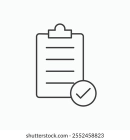 Ícone de verificação da área de transferência definido no estilo de linha preta.