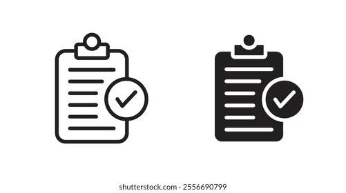 Clipboard check icon set in Thin line black color.