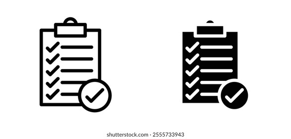 Clipboard check icon symbol collection on white background.