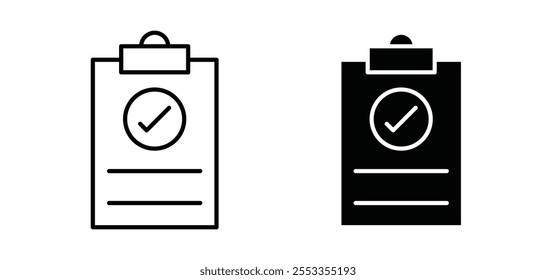 Clipboard check icons in black filled and outlined style