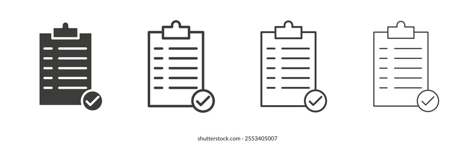 Clipboard check icons collection. vector set in black color