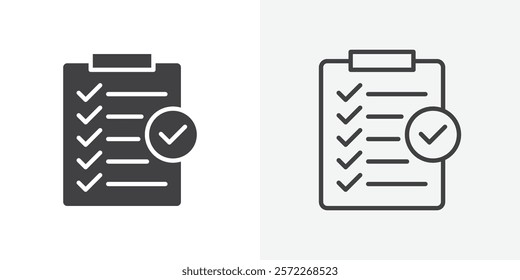Clipboard check icons. flat and line style set