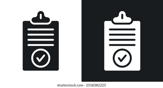 Clipboard check icons in solid black and white colors