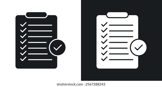 Clipboard check icons in solid black and white colors