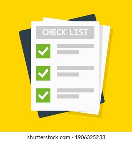 Portapapeles con lista de verificación icono de vector plano con sombra. Lista de tareas pendientes, encuesta, conceptos de examen. Ilustración vectorial, eps10.