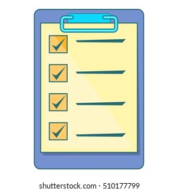 Clipboard check list icon. Cartoon illustration of check list vector icon for web design