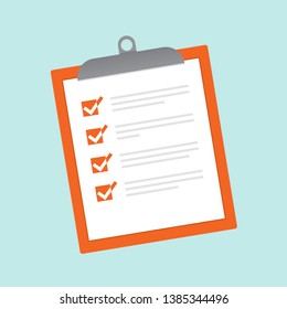 Clipboard and check list marks on paper. Flat style design vector illustration