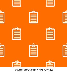 Clipboard with check list pattern repeat seamless in orange color for any design. Vector geometric illustration