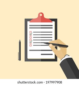 Clipboard with a check list (Quality Check) in flat style