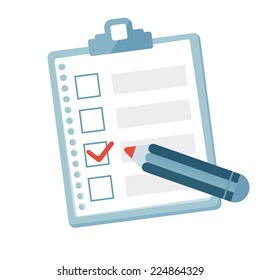Clipboard with check list. Set of different vector check marks or ticks in boxes. Vector illustration.