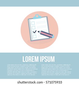 Clipboard with check list. Vector illustration.