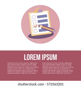 Clipboard with check list. Vector illustration.