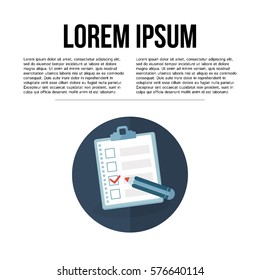 Clipboard with check list. Vector illustration.
